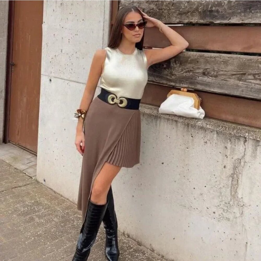 Zara Asymmetric Pleated High Waist Skirt
